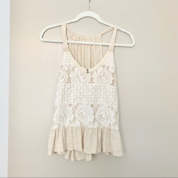 Tops - ✨NWOT! Tan V Neck Tank w/ Cream Lace Detail✨